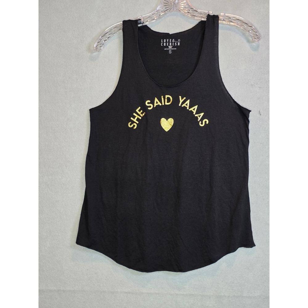 Love & Cherish She Said Yaaas Graphic Tank Top Night Black Gold MT4JRSV115 Small